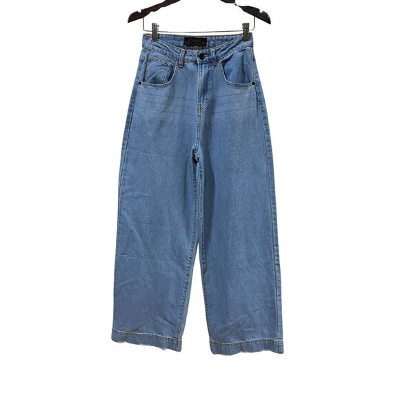 Love For Humanity Premium Denim Wide-Leg Jeans 5/27 Light Blue High-Waisted Crop - Picture 2 of 7